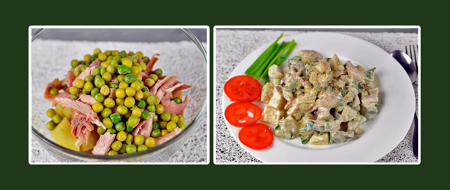 Hähnchen-Salat mit Dressing aus Schmand & Senf und grünen Erbsen Hähnchen-Salat mit Dressing aus Schmand & Senf und grünen Erbsen