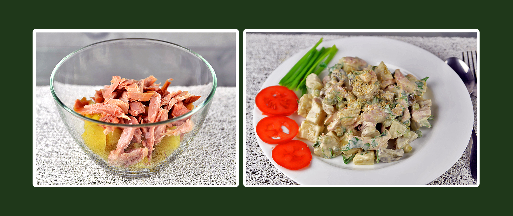 Salat mit geräuchertem Hähnchen und Dressing aus Schmand & Senf Salat mit geräuchertem Hähnchen und Dressing aus Schmand & Senf