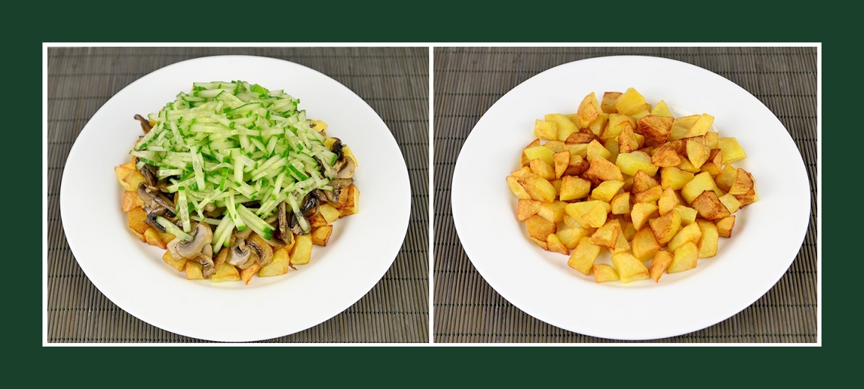 Pikanter Schichtsalat mit Bratkartoffeln Pikanter Schichtsalat mit Bratkartoffeln