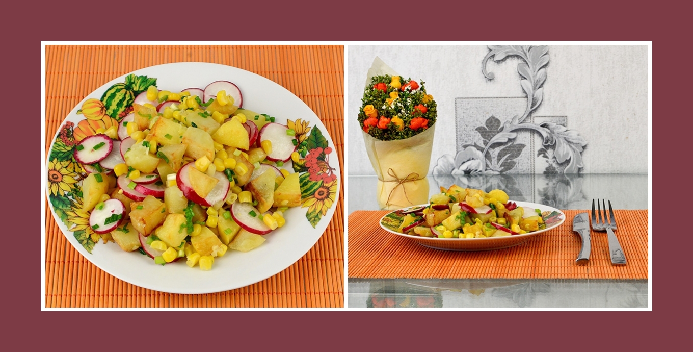 Origineller Bratkartoffel-Salat mit pikantem Frühlingsgemüse und Mais Origineller Bratkartoffel-Salat mit pikantem Frühlingsgemüse und Mais